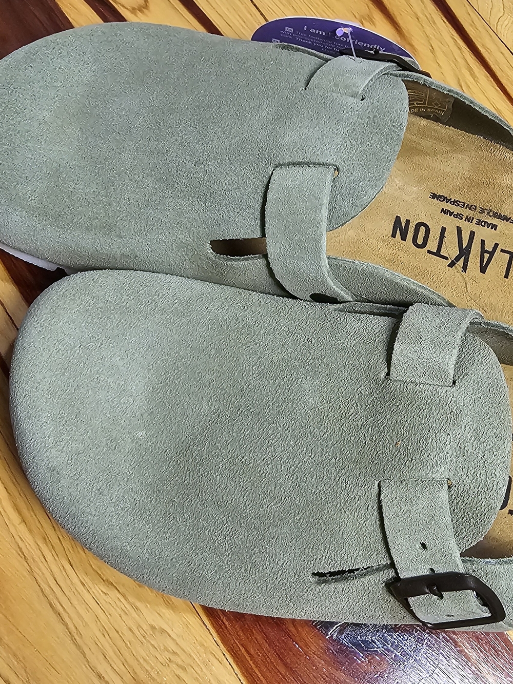 Plakton Sage Green Suede Clog Mules EU 40 US 9 Made in Spain Comfort Shoes NWOB